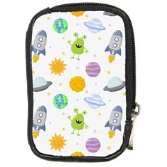 Seamless-pattern-cartoon-space-planets-isolated-white-background Compact Camera Leather Case by Salman4z