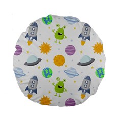 Seamless-pattern-cartoon-space-planets-isolated-white-background Standard 15  Premium Round Cushions by Salman4z