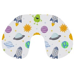 Seamless-pattern-cartoon-space-planets-isolated-white-background Travel Neck Pillow by Salman4z