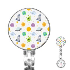 Seamless-pattern-cartoon-space-planets-isolated-white-background Stainless Steel Nurses Watch by Salman4z