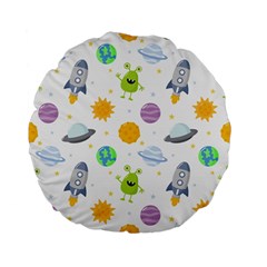 Seamless-pattern-cartoon-space-planets-isolated-white-background Standard 15  Premium Flano Round Cushions by Salman4z