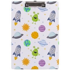 Seamless-pattern-cartoon-space-planets-isolated-white-background A4 Acrylic Clipboard by Salman4z