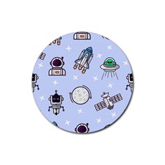 Seamless-pattern-with-space-theme Rubber Round Coaster (4 Pack) by Salman4z