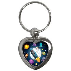 Spaceship-astronaut-space Key Chain (heart) by Salman4z