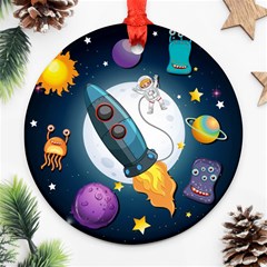 Spaceship-astronaut-space Round Ornament (two Sides) by Salman4z