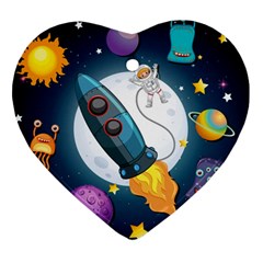 Spaceship-astronaut-space Heart Ornament (two Sides) by Salman4z