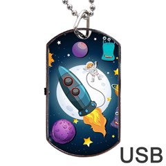 Spaceship-astronaut-space Dog Tag Usb Flash (one Side) by Salman4z