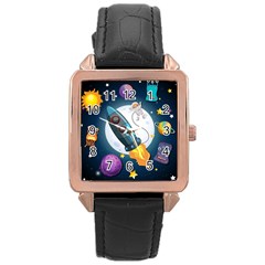 Spaceship-astronaut-space Rose Gold Leather Watch  by Salman4z