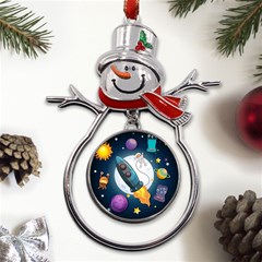 Spaceship-astronaut-space Metal Snowman Ornament