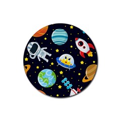 Space-seamless-pattern   - Rubber Round Coaster (4 Pack) by Salman4z