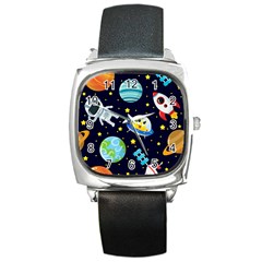 Space-seamless-pattern   - Square Metal Watch by Salman4z