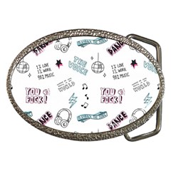 Music-themed-doodle-seamless-background Belt Buckles by Salman4z