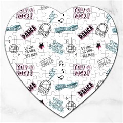 Music-themed-doodle-seamless-background Jigsaw Puzzle (heart) by Salman4z