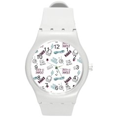 Music-themed-doodle-seamless-background Round Plastic Sport Watch (m) by Salman4z