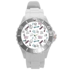 Music-themed-doodle-seamless-background Round Plastic Sport Watch (l) by Salman4z