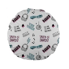 Music-themed-doodle-seamless-background Standard 15  Premium Round Cushions by Salman4z