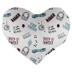 Music-themed-doodle-seamless-background Large 19  Premium Heart Shape Cushions by Salman4z