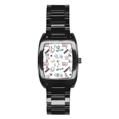 Music-themed-doodle-seamless-background Stainless Steel Barrel Watch by Salman4z