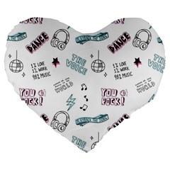 Music-themed-doodle-seamless-background Large 19  Premium Flano Heart Shape Cushions by Salman4z