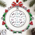 Music-themed-doodle-seamless-background Metal X mas Wreath Ribbon Ornament Front