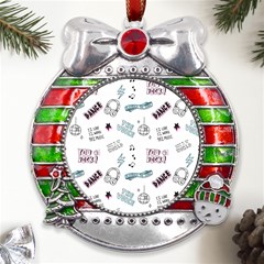 Music-themed-doodle-seamless-background Metal X mas Ribbon With Red Crystal Round Ornament