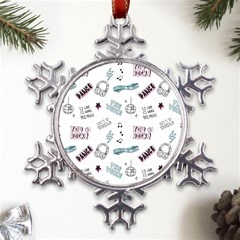 Music-themed-doodle-seamless-background Metal Large Snowflake Ornament by Salman4z