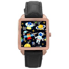 Space Seamless Pattern Rose Gold Leather Watch  by Salman4z