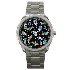 Seamless-adventure-space-vector-pattern-background Sport Metal Watch by Salman4z