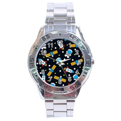 Seamless-adventure-space-vector-pattern-background Stainless Steel Analogue Watch by Salman4z