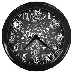 Vector-flat-space-design-background-with-text Wall Clock (black) by Salman4z