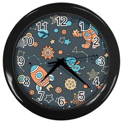 Space-seamless-pattern Wall Clock (black) by Salman4z