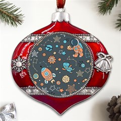 Space-seamless-pattern Metal Snowflake And Bell Red Ornament by Salman4z