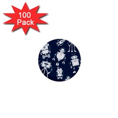 White-robot-blue-seamless-pattern 1  Mini Buttons (100 Pack)  by Salman4z