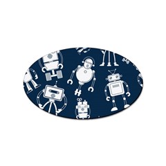 White-robot-blue-seamless-pattern Sticker Oval (10 Pack) by Salman4z