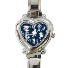 White-robot-blue-seamless-pattern Heart Italian Charm Watch by Salman4z