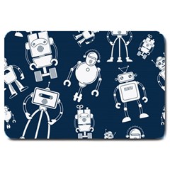 White-robot-blue-seamless-pattern Large Doormat by Salman4z