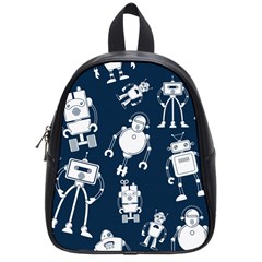 White-robot-blue-seamless-pattern School Bag (small) by Salman4z