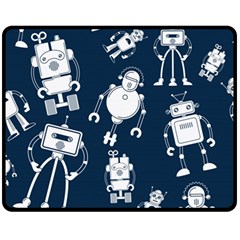 White-robot-blue-seamless-pattern Fleece Blanket (medium) by Salman4z