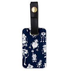 White-robot-blue-seamless-pattern Luggage Tag (one Side) by Salman4z