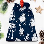 White-robot-blue-seamless-pattern Bell Ornament (Two Sides) Front