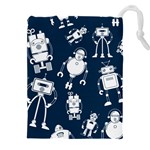 White-robot-blue-seamless-pattern Drawstring Pouch (4XL) Front