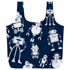 White-robot-blue-seamless-pattern Full Print Recycle Bag (xxxl) by Salman4z