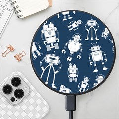 White-robot-blue-seamless-pattern Wireless Fast Charger(black) by Salman4z