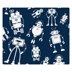 White-robot-blue-seamless-pattern Premium Plush Fleece Blanket (small) by Salman4z