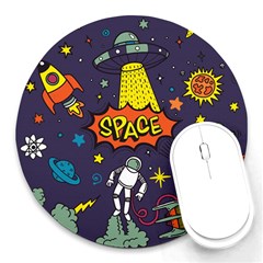 Vector-flat-space-design-background-with-text -- Round Mousepad by Salman4z