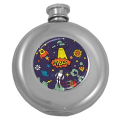 Vector-flat-space-design-background-with-text -- Round Hip Flask (5 Oz) by Salman4z