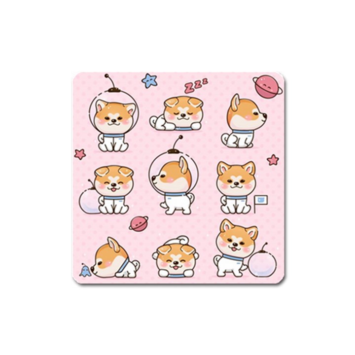 Set-kawaii-smile-japanese-dog-akita-inu-cartoon Square Magnet