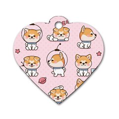 Set-kawaii-smile-japanese-dog-akita-inu-cartoon Dog Tag Heart (one Side) by Salman4z