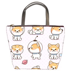 Set-kawaii-smile-japanese-dog-akita-inu-cartoon Bucket Bag by Salman4z