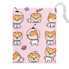 Set-kawaii-smile-japanese-dog-akita-inu-cartoon Drawstring Pouch (4xl) by Salman4z